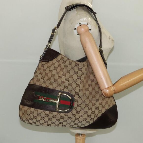Gucci Horsebit Beige Canvas Shoulder Bag (Pre-Owned) - Picture 11 of 16